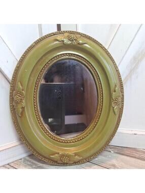 Antique Oval Wooden Wall Mirror Reproduction of Albert Pearly Cross Bonte 8"X 7"